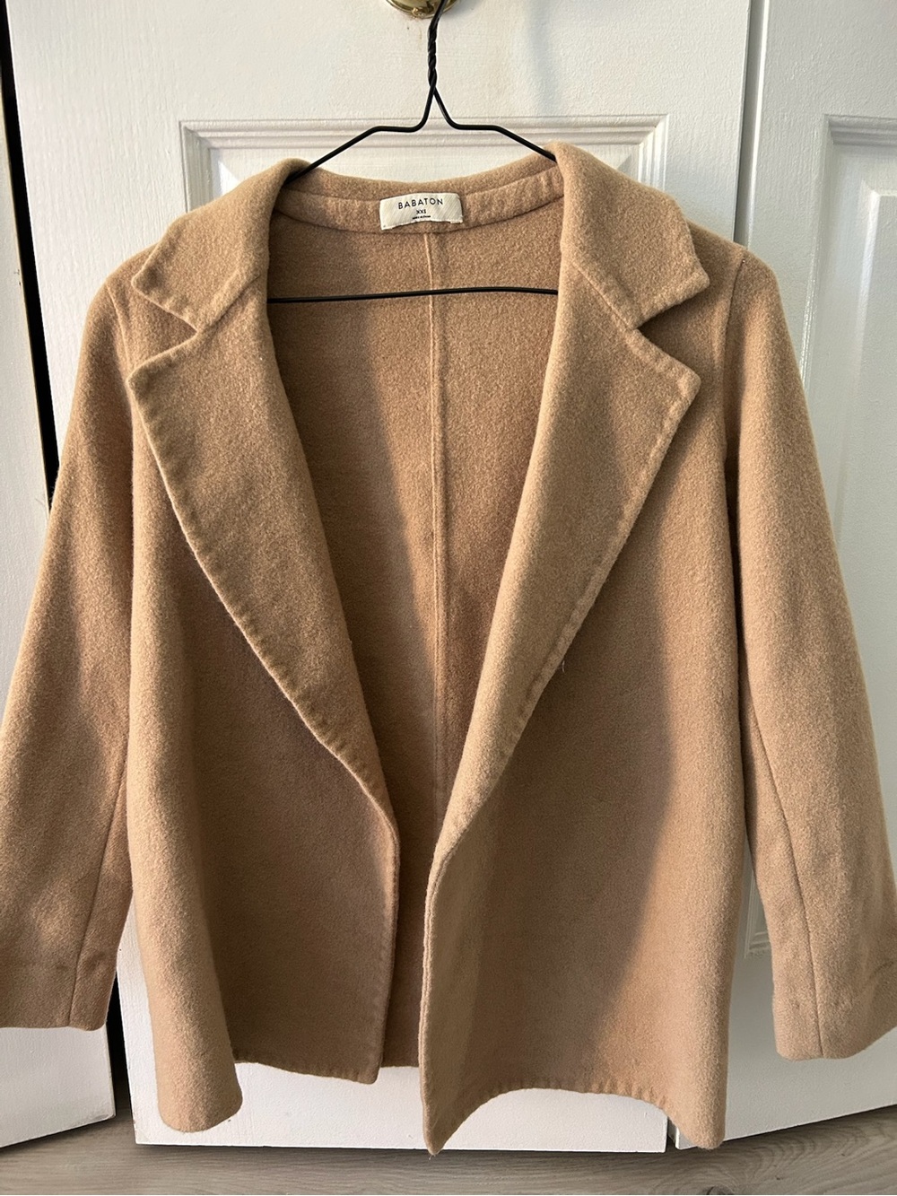 Babaton Camel Open-Front Wool Blend Pea Coat